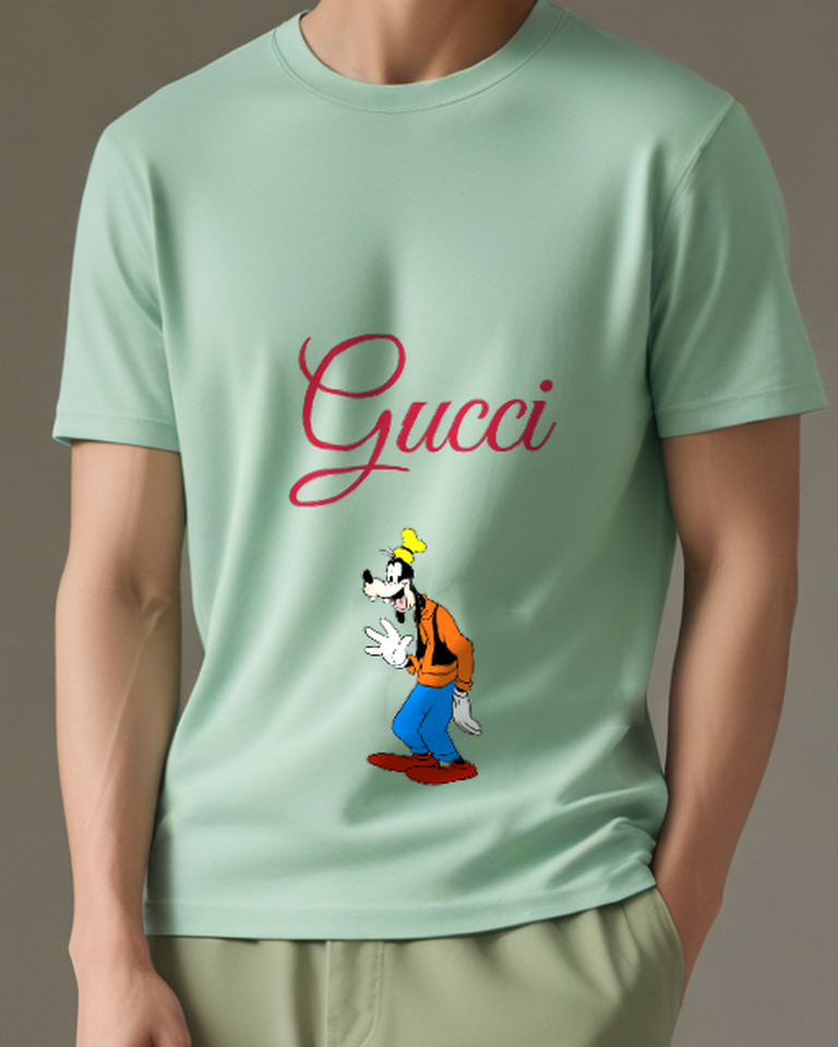 Sage Green Goofy Waving With Open Hand Graphic T-Shirt - model wearing view
