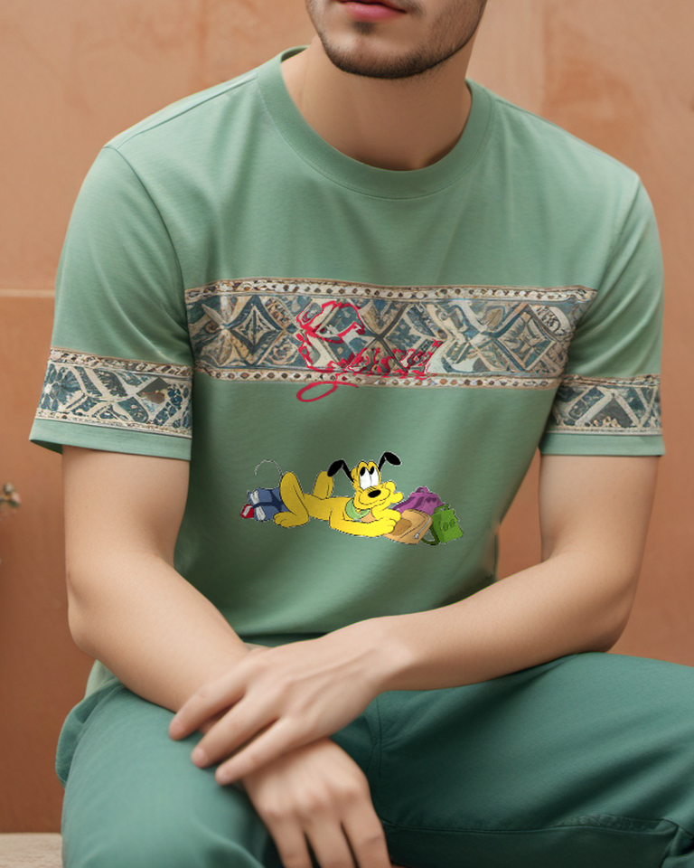 Sage Green Travel Bag Yellow Dog Graphic T-Shirt - styled view 1