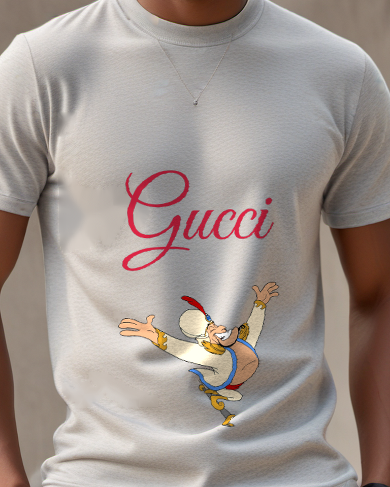 Gray Genie Leaping Joyfully In Air Graphic T-Shirt - model wearing view
