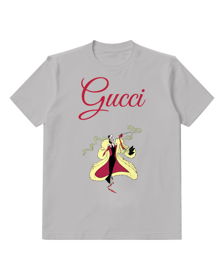 Light Gray Cruella In Dramatic Stance Holding Cigarette Graphic T-Shirt - front product view