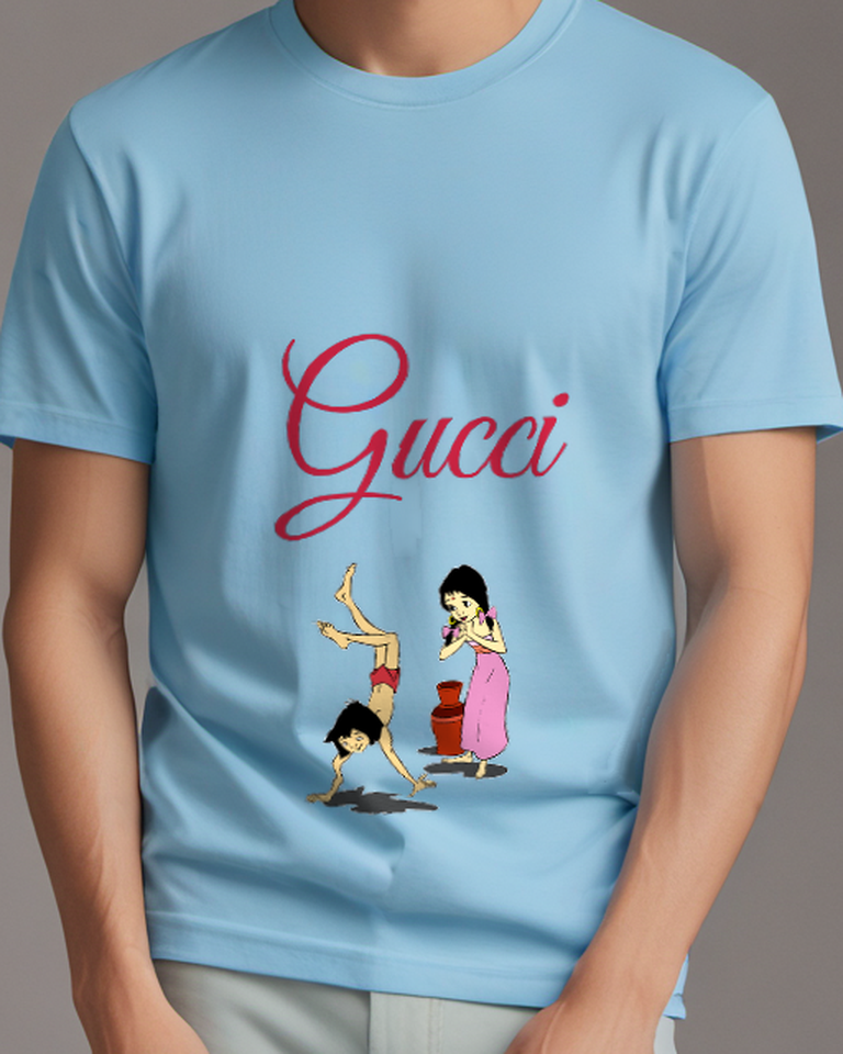 Sky Blue Boy Doing Handstand On Ground Graphic T-Shirt - model wearing view