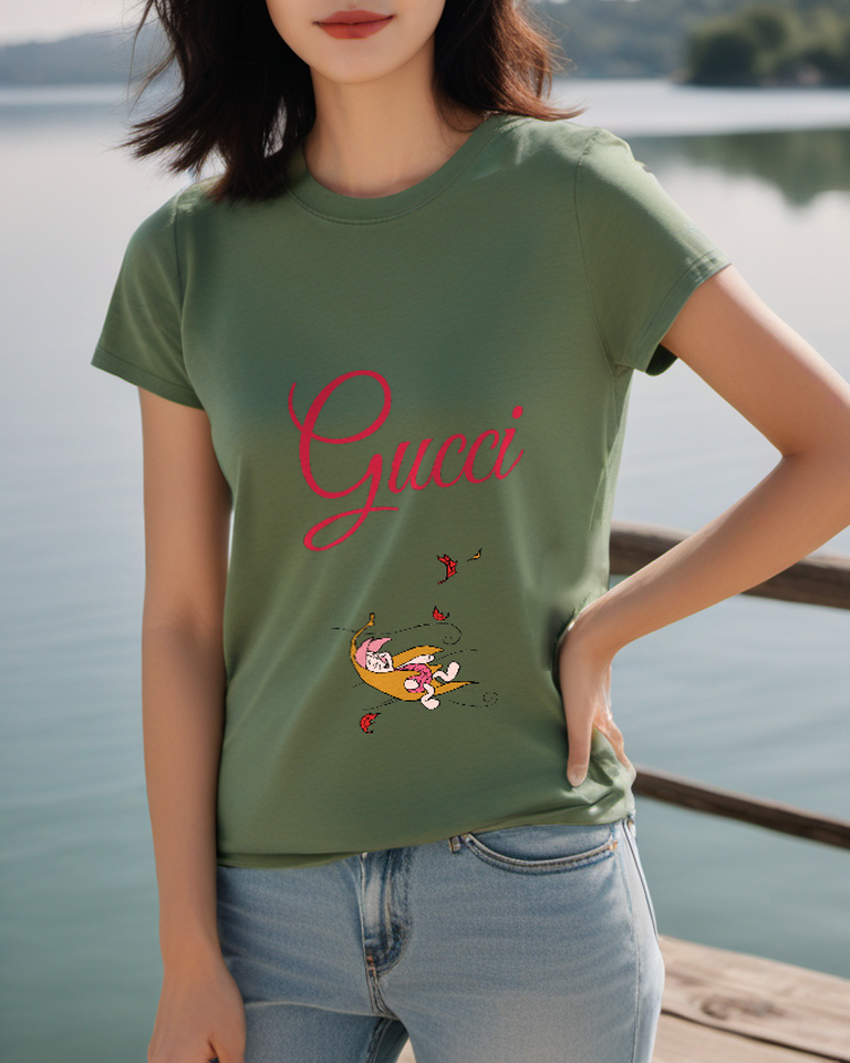 Sage Green Windblown Leaf Piglet Graphic T-Shirt - styled view 5