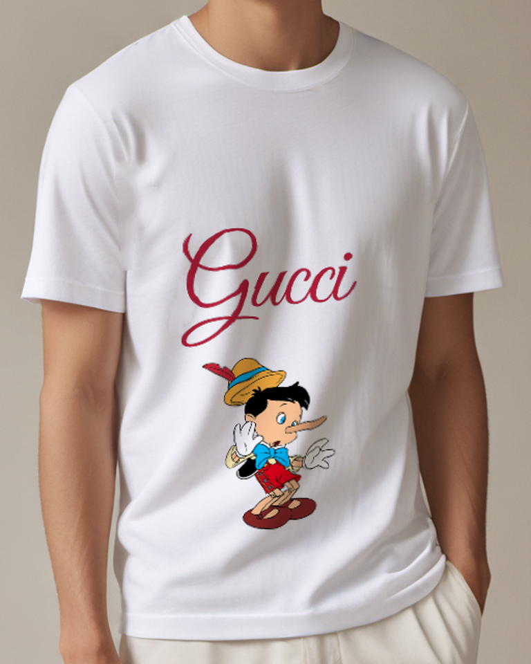 Light Gray Pinocchio Surprised Gesture Graphic T-Shirt - model wearing view
