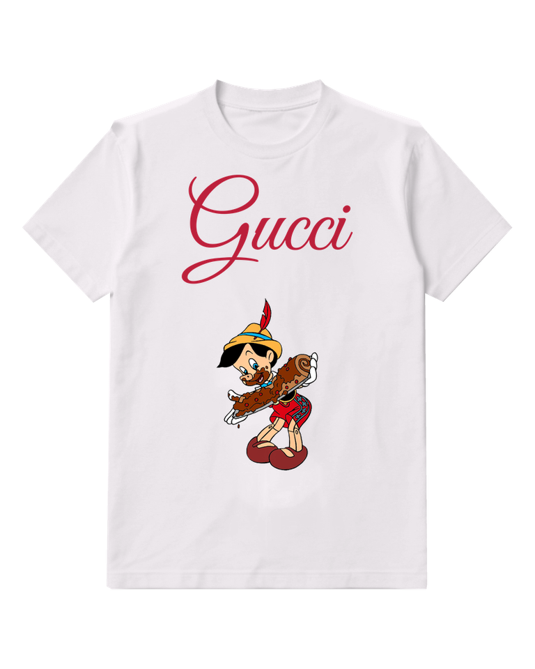 White Pinocchio Carries Chocolate Cake Graphic T-Shirt - front product view