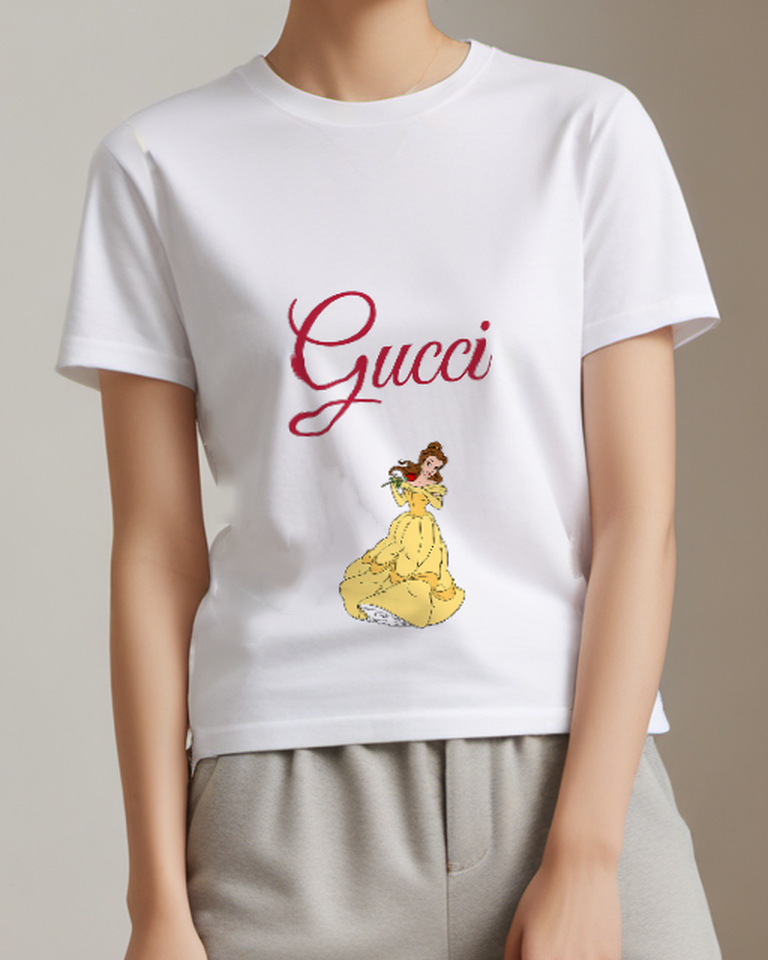 White Belle In Yellow Gown Holding Rose Graphic T-Shirt - model wearing view