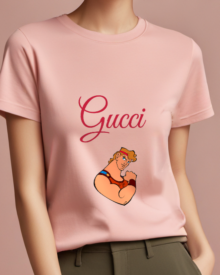 Blush Pink Hercules Flexing Muscular Arm Graphic T-Shirt - model wearing view