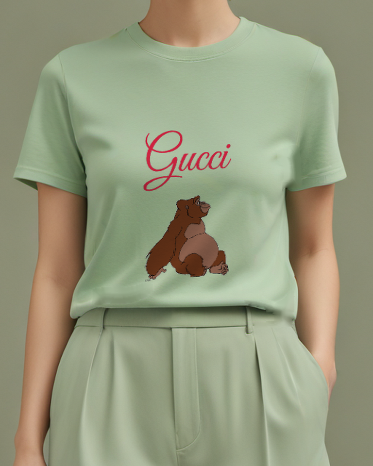 Sage Green Giant Ape Sitting Upright Graphic T-Shirt - model wearing view