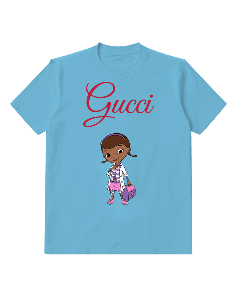 Dusty Blue Little Doctor Carrying Pink Bag Graphic T-Shirt - front product view