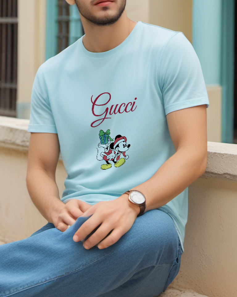 Sky Blue Santa Mouse With Gifts Graphic T-Shirt - styled view 4