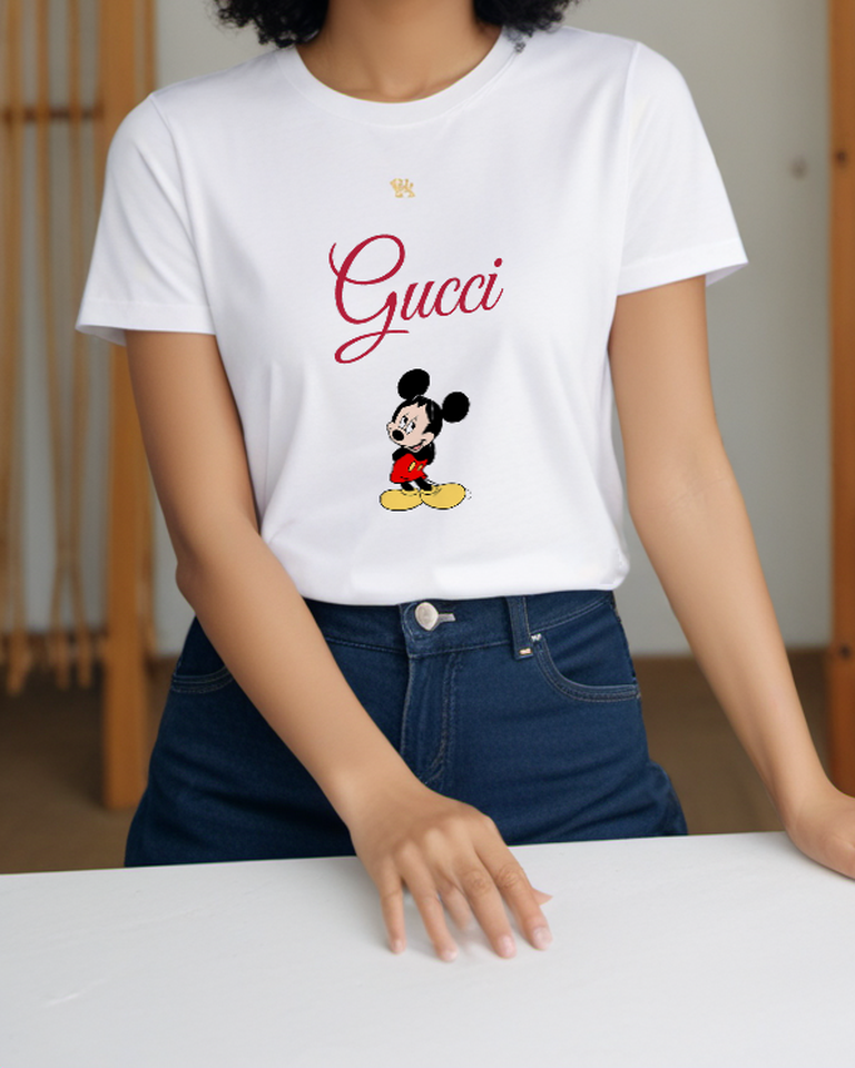White Hands Clasped Standing Mouse Graphic T-Shirt - styled view 3