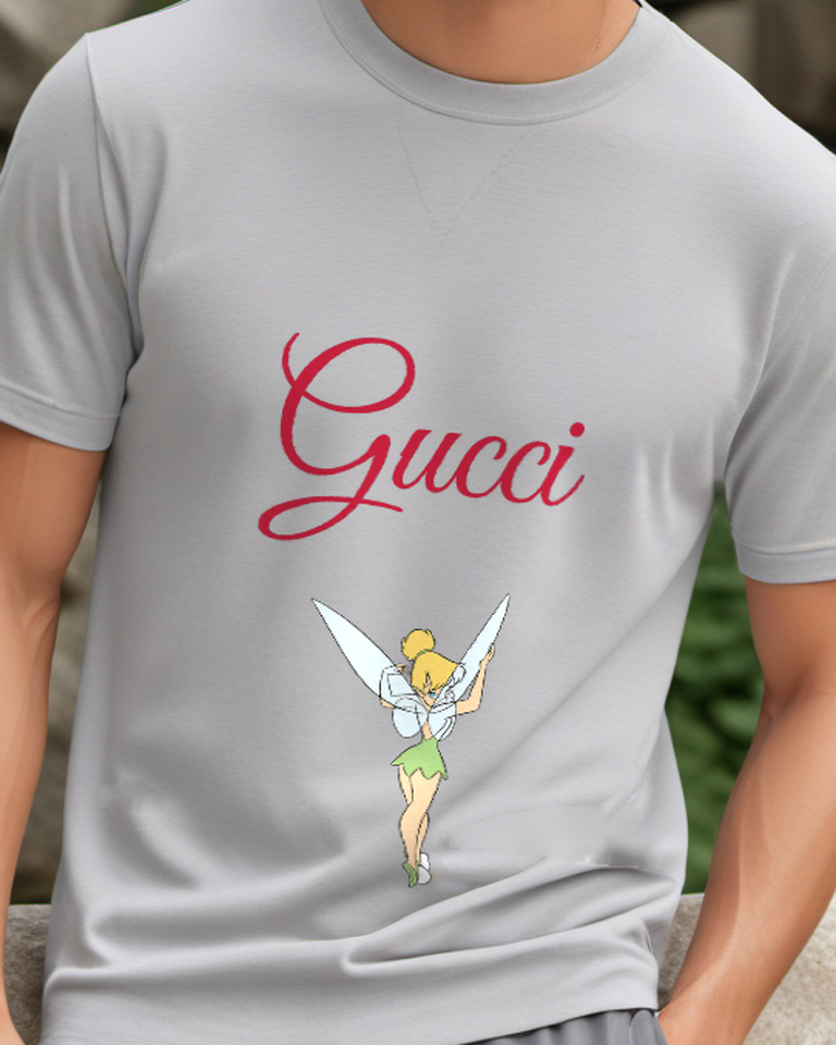 Light Gray Tinker Bell Flying Upward Graphic T-Shirt - model wearing view