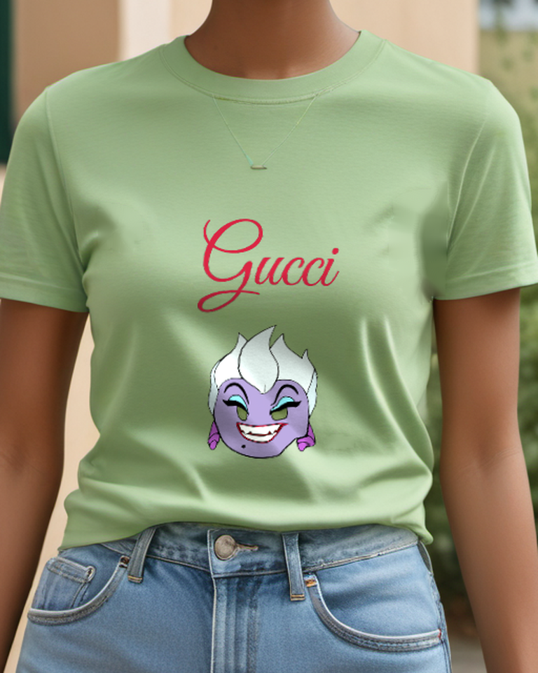 Sage Green Grinning Sea Witch Face Graphic T-Shirt - model wearing view