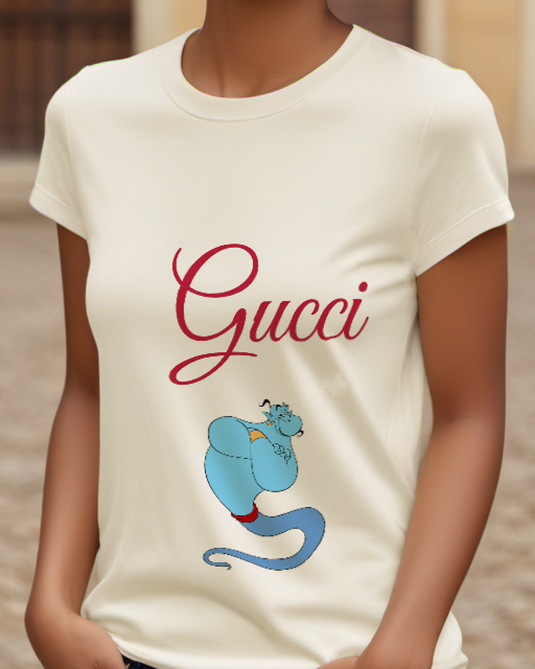 Ivory Blue Genie In Confident Pose Graphic T-Shirt - model wearing view
