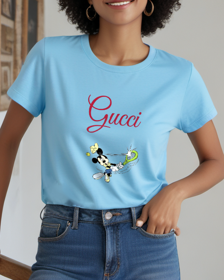 Sky Blue Tennis Bow Mouse Graphic T-Shirt - styled view 4