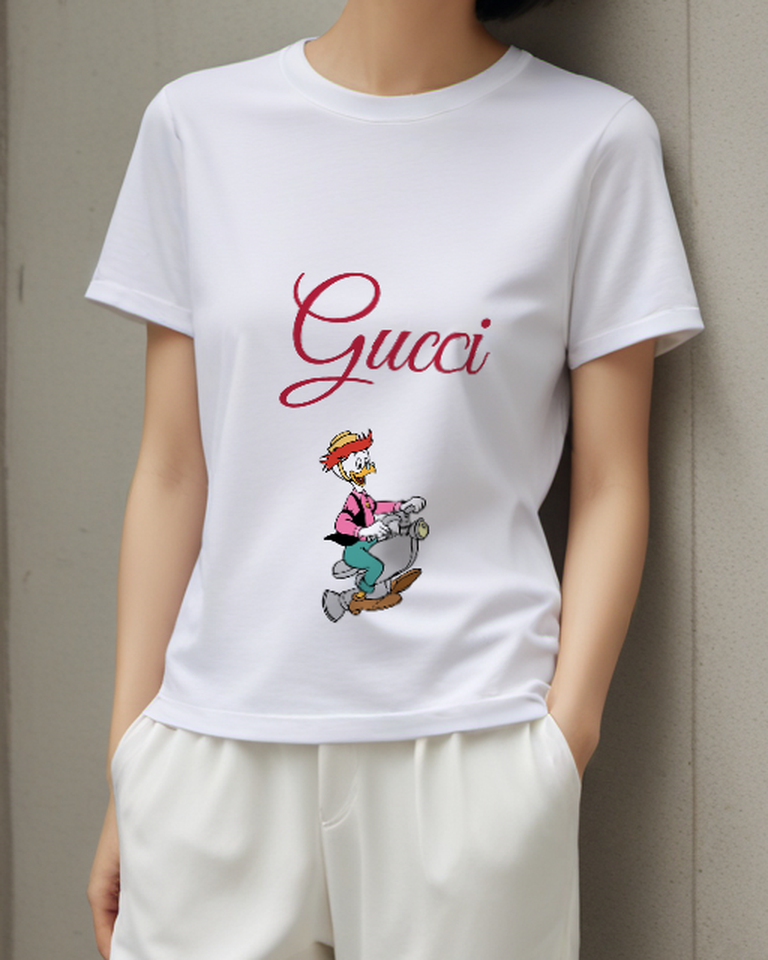 White Gyro Gearloose On Scooter Graphic T-Shirt - model wearing view