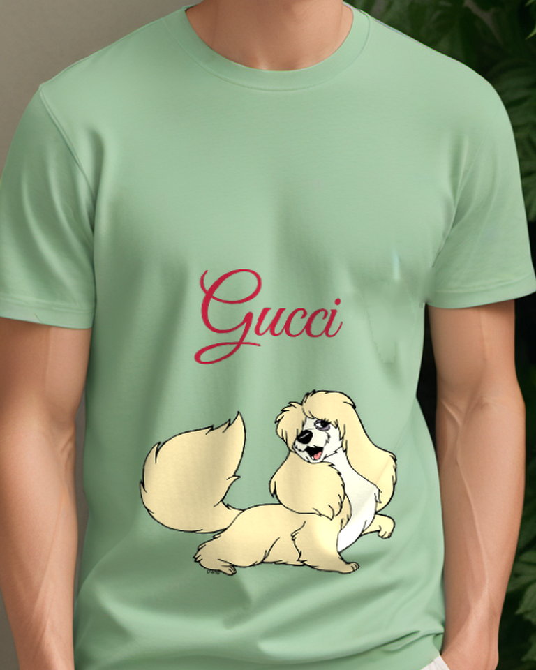 Sage Green Cream Long Haired Dog Graphic T-Shirt - model wearing view