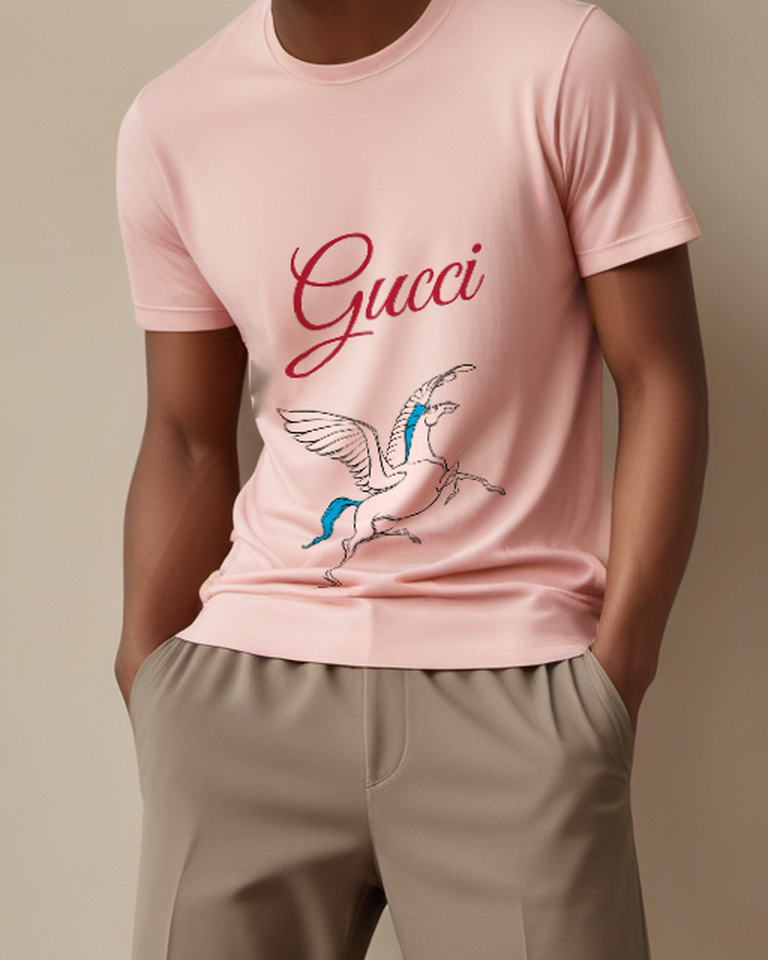 Blush Pink Flying Horse With Wings And Blue Mane Graphic T-Shirt - model wearing view