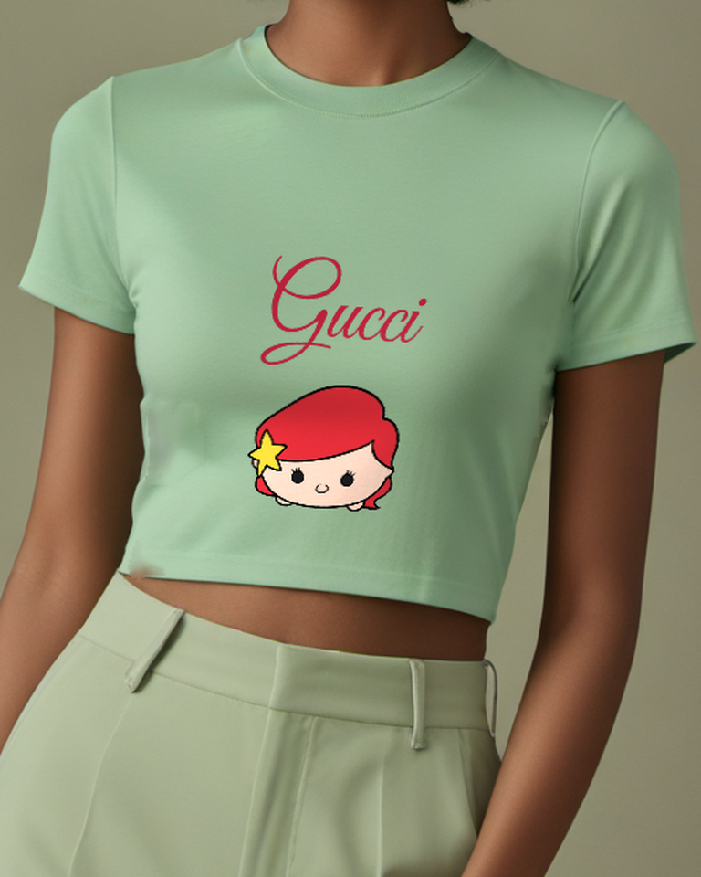 Sage Green Ariel Rounded Portrait With Yellow Star Clip Graphic T-Shirt - model wearing view
