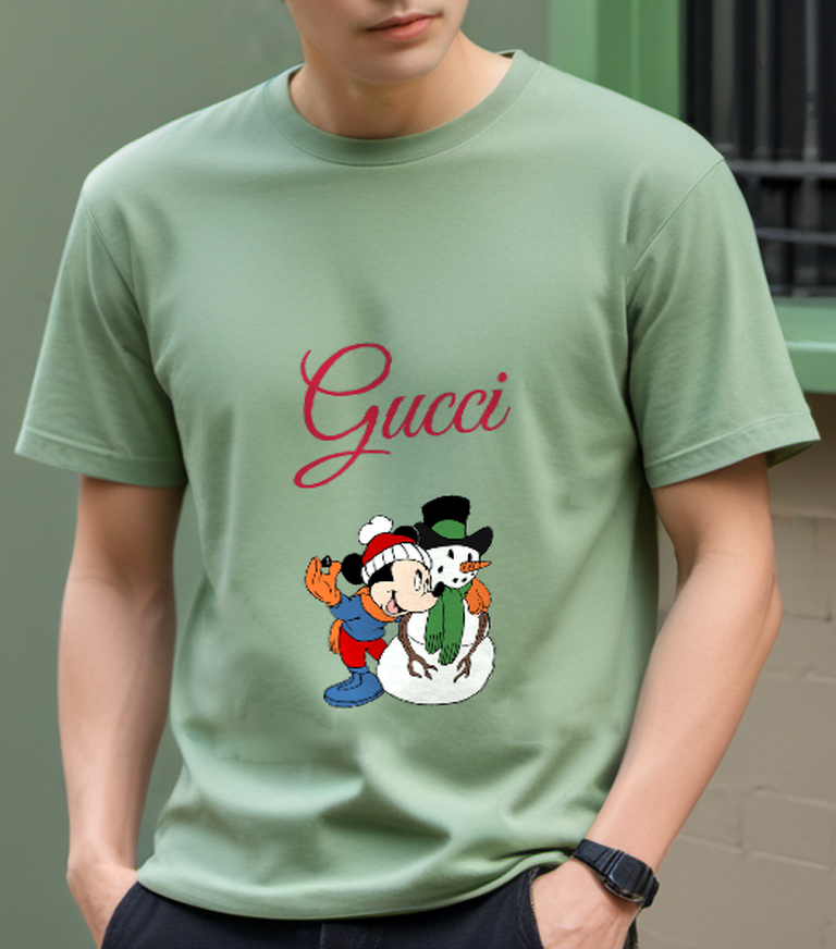 Sage Green Snowman Holiday Mouse Graphic T-Shirt - styled view 2