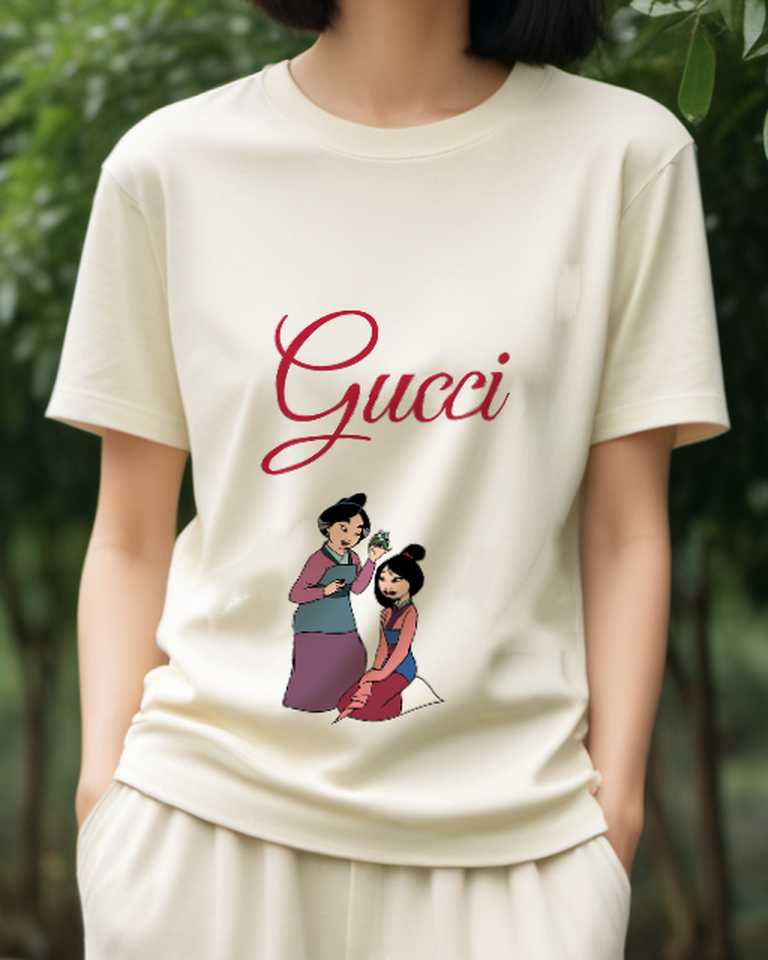 Ivory Mulan And Her Mother With A Flower Graphic T-Shirt - model wearing view