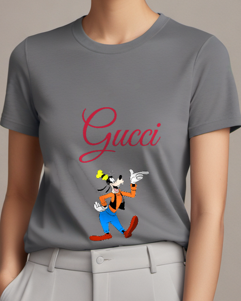Charcoal Gray Goofy Pointing With One Hand Graphic T-Shirt - model wearing view