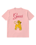 Blush Pink Lion Cub Raised Paw Greeting Graphic T-Shirt - front product view