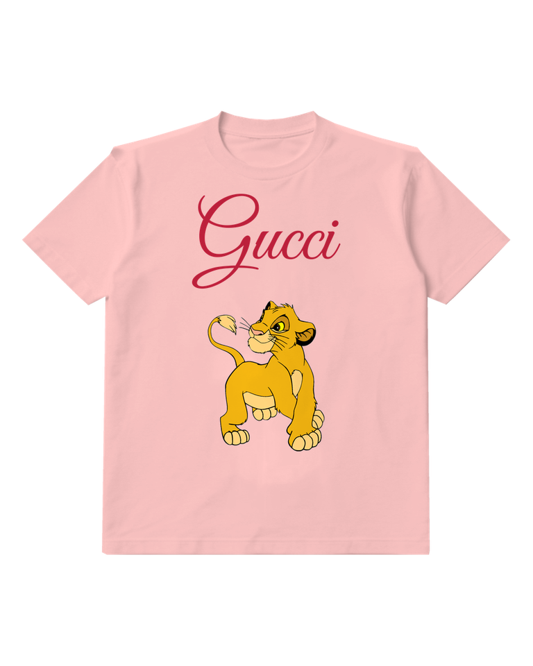Blush Pink Lion Cub Raised Paw Greeting Graphic T-Shirt - front product view