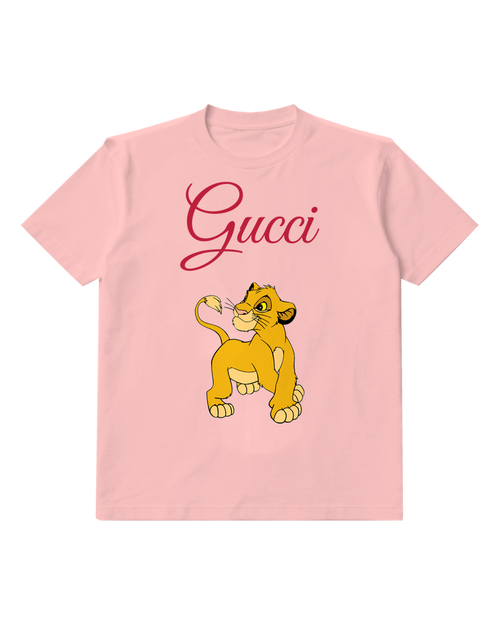 Blush Pink Lion Cub Raised Paw Greeting Graphic T-Shirt - front product view