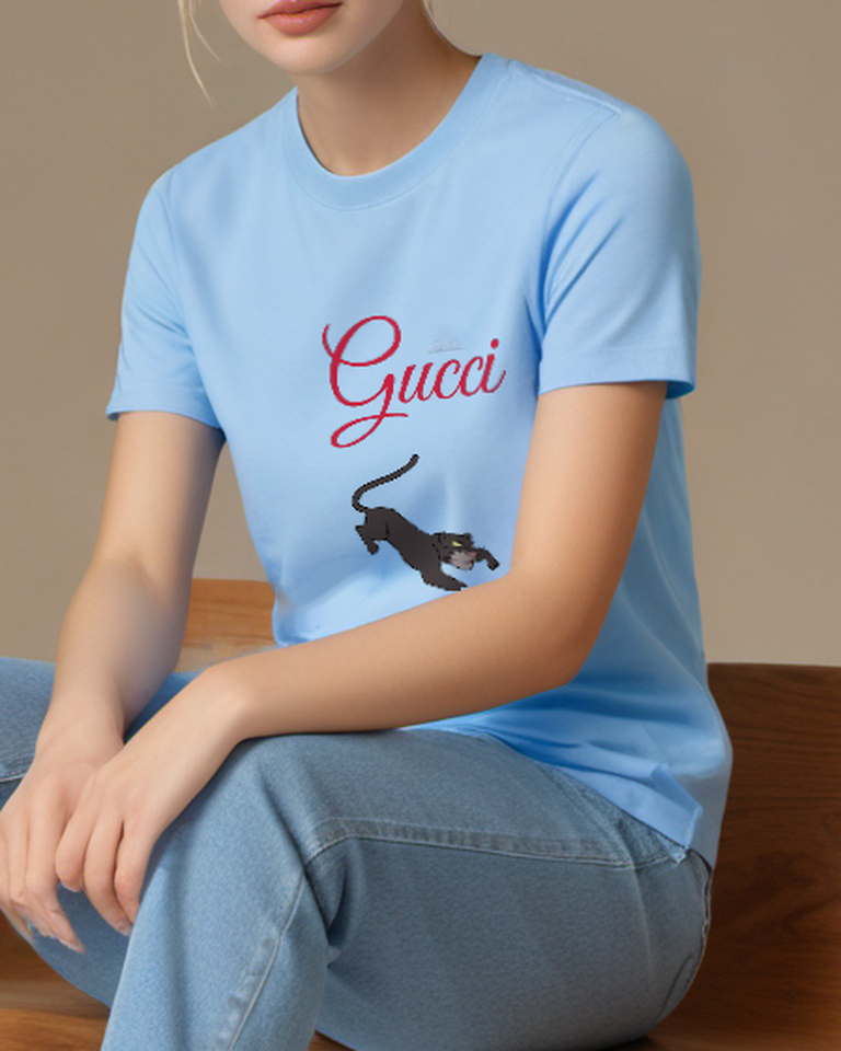 Sky Blue Leaping Black Panther Graphic T-Shirt - styled view 2