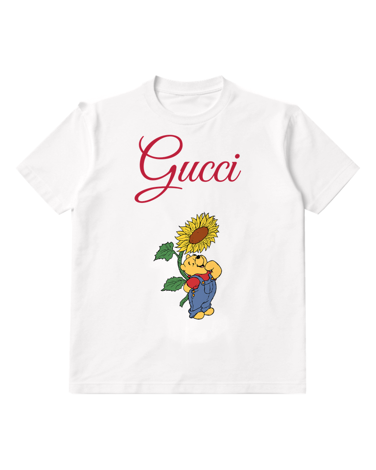 White Sunflower Bear Graphic T-Shirt - front product view