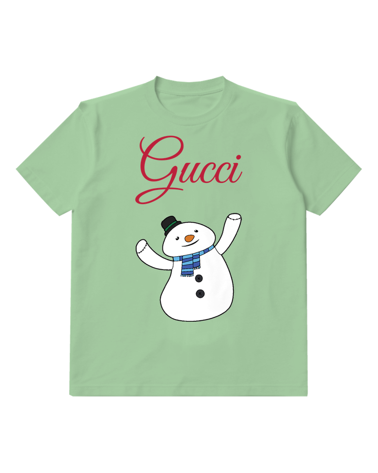 Sage Green Snowman Waving Both Arms Graphic T-Shirt - front product view