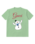 Sage Green Snowman Waving Both Arms Graphic T-Shirt - front product view