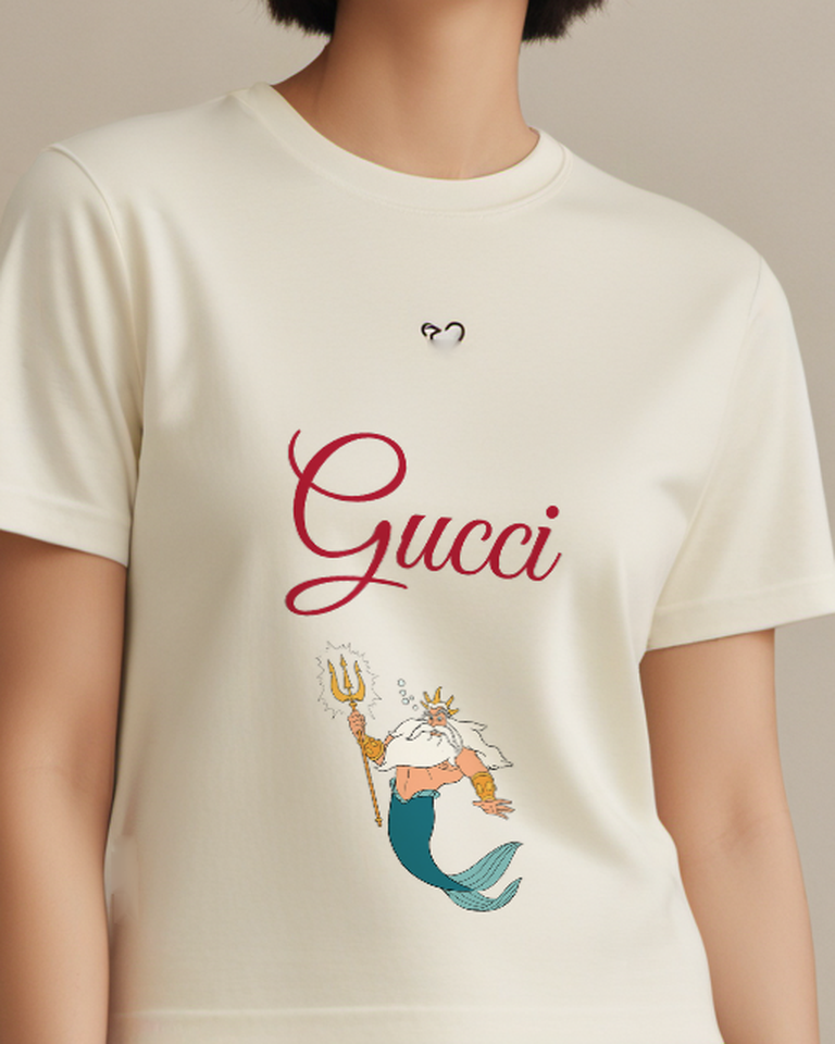 Ivory King Triton Holding Trident Graphic T-Shirt - model wearing view