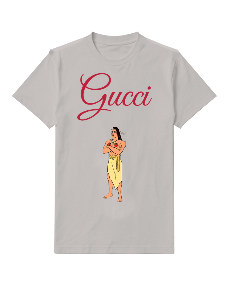 Light Gray Cartoon Native American Man Standing Arms Crossed Graphic T-Shirt - front product view