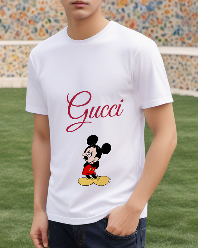 White Hands Clasped Standing Mouse Graphic T-Shirt - styled view 1