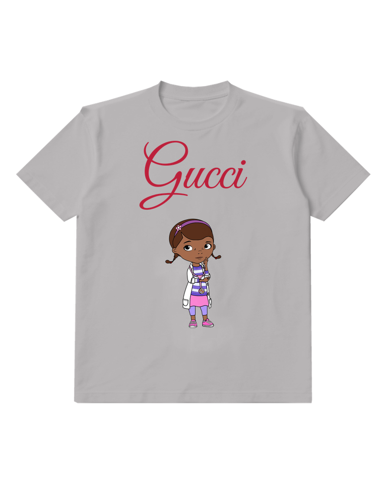 Gray Little Doctor In Striped Coat Graphic T-Shirt - front product view