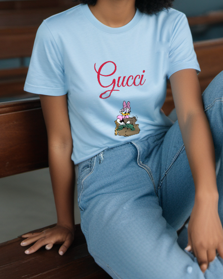 Sky Blue Sewing Machine Duck Graphic T-Shirt - styled view 2