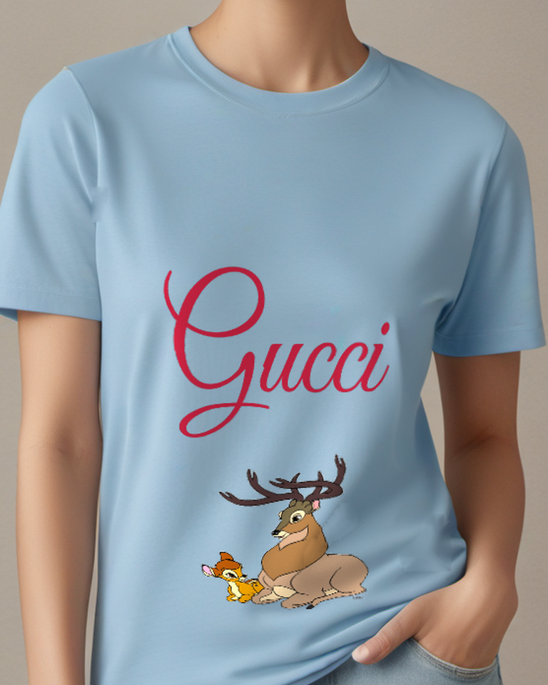 Sky Blue Stag And Fawn Rest Graphic T-Shirt - model wearing view