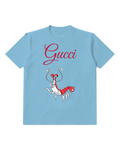 Sky Blue Red And White Shrimp Like Creature Graphic T-Shirt - front product view