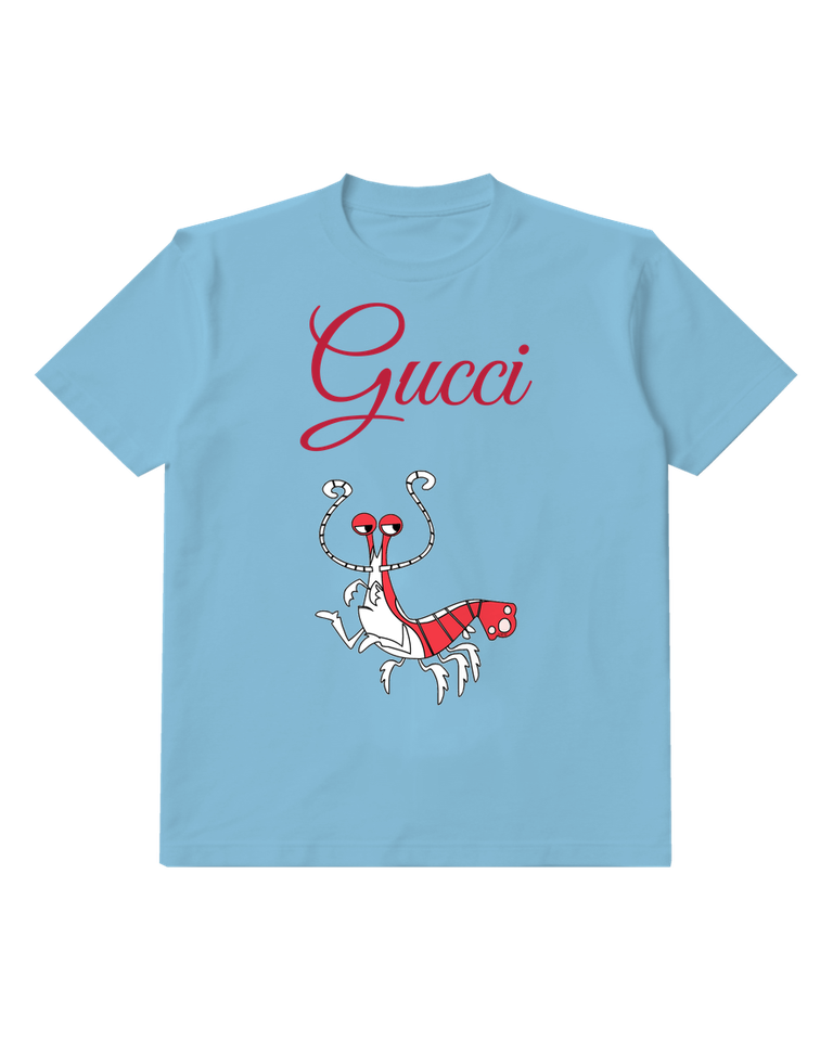 Sky Blue Red And White Shrimp Like Creature Graphic T-Shirt - front product view