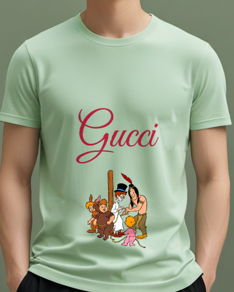 Sage Green Children And Indian Pulling Rope Graphic T-Shirt - model wearing view