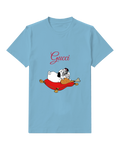 Dusty Blue Dog Red Sweater Run Graphic T-Shirt - front product view