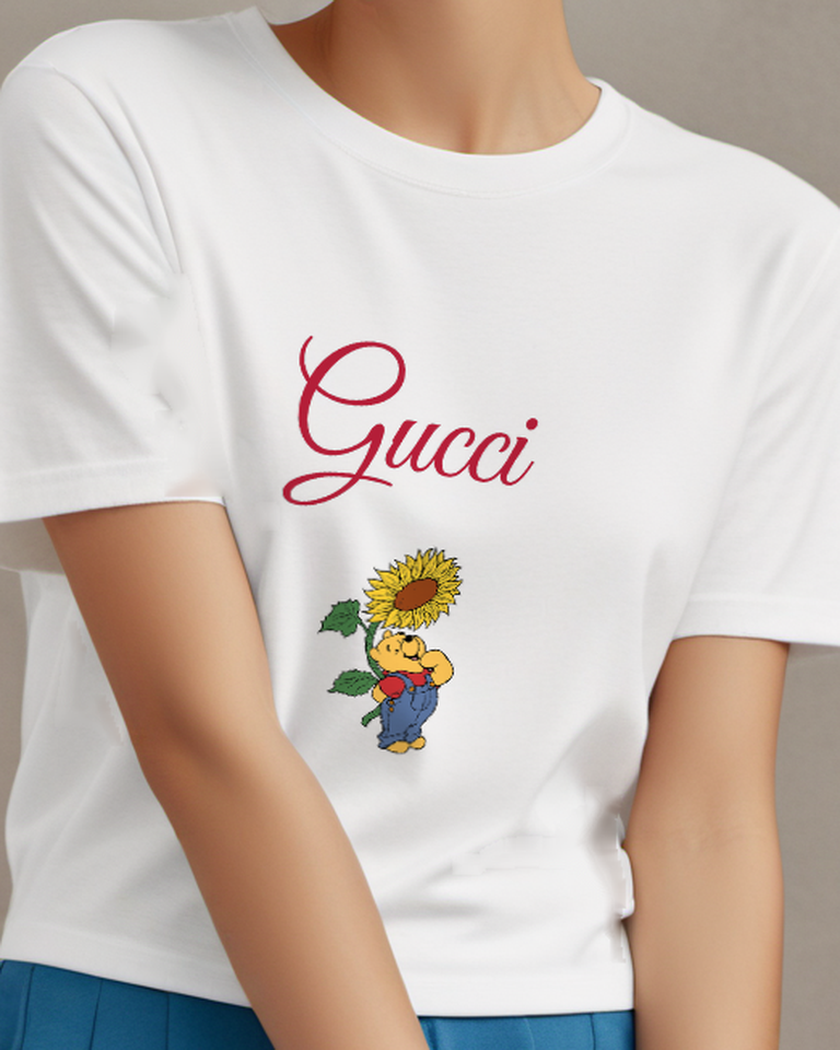 White Sunflower Bear Graphic T-Shirt - model wearing view