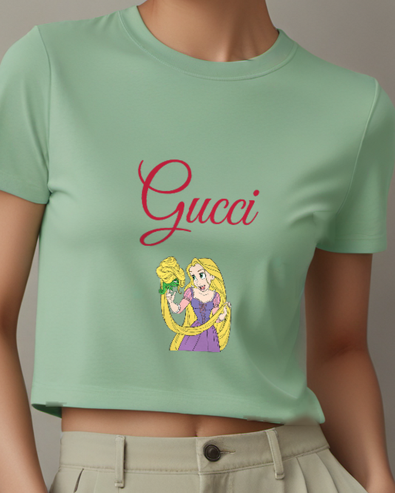 Sage Green Rapunzel Holds Chameleon In Hair Graphic T-Shirt - model wearing view