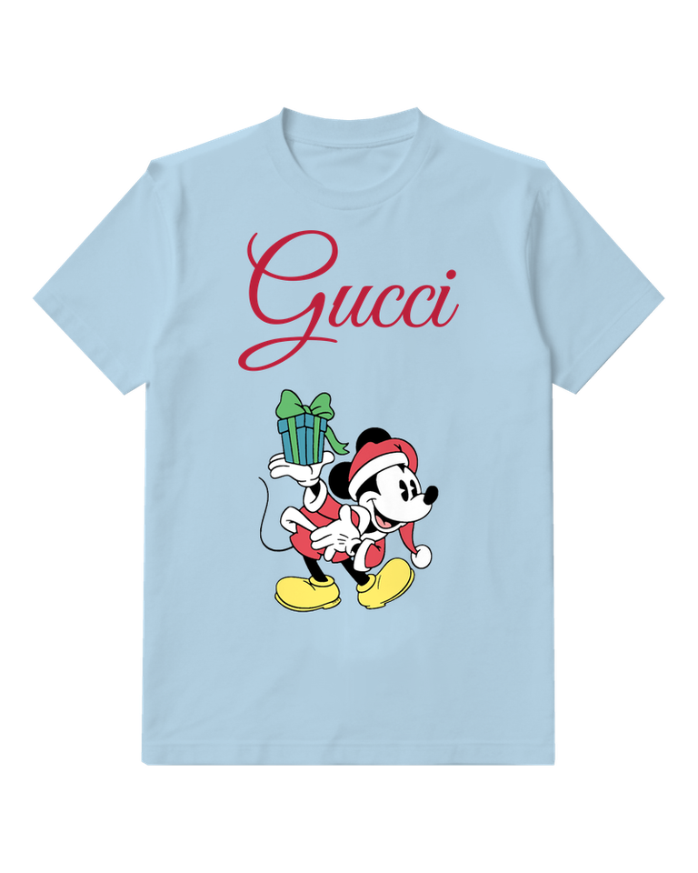 Sky Blue Santa Mouse With Gifts Graphic T-Shirt - front product view