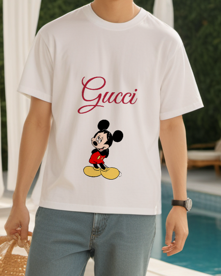 White Hands Clasped Standing Mouse Graphic T-Shirt - styled view 4