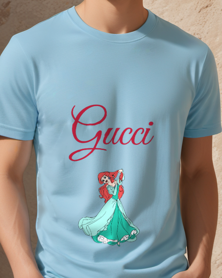 Sky Blue Red Haired Princess In Flowing Gown Graphic T-Shirt - model wearing view