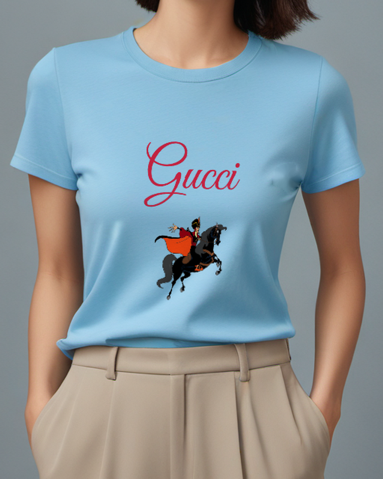 Sky Blue Jafar On Horseback Cape Flowing Graphic T-Shirt - model wearing view