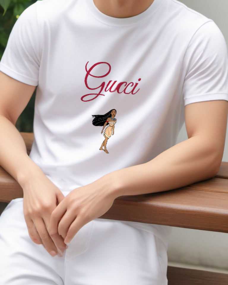 White Long Haired Woman Beige Dress Graphic T-Shirt - model wearing view