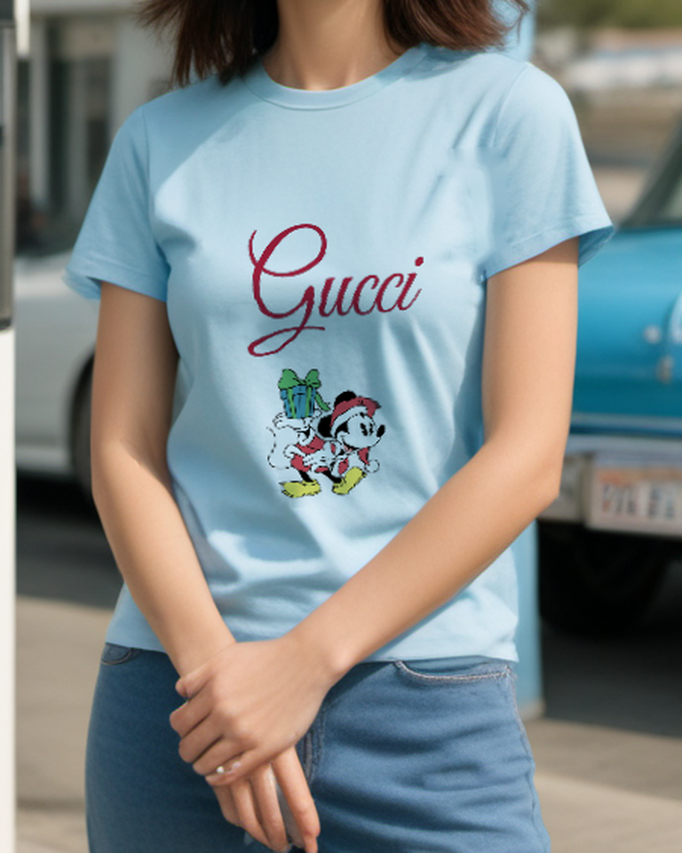 Sky Blue Santa Mouse With Gifts Graphic T-Shirt - styled view 2